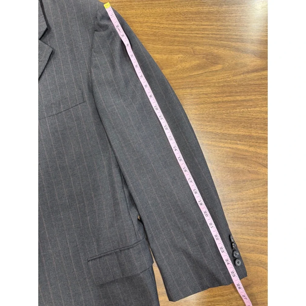 Hickey Freeman Loro Piana Super 120s Wool Pinstripe Blazer 48 Long Charcoal Grey